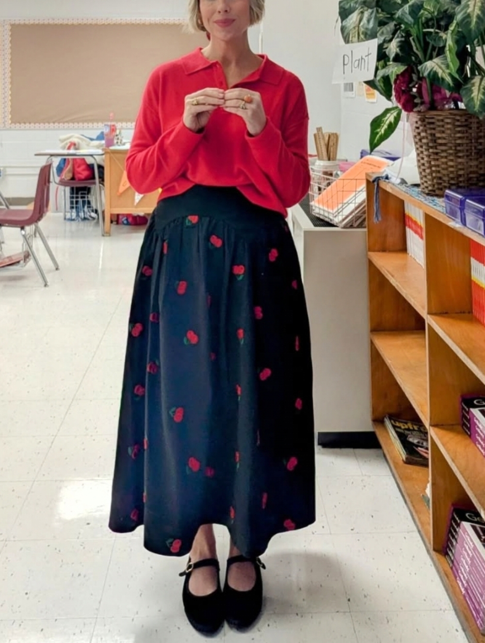 Avec Les Filles Black Cherry-Embroidered Full Skirt - Picture 7 of 12